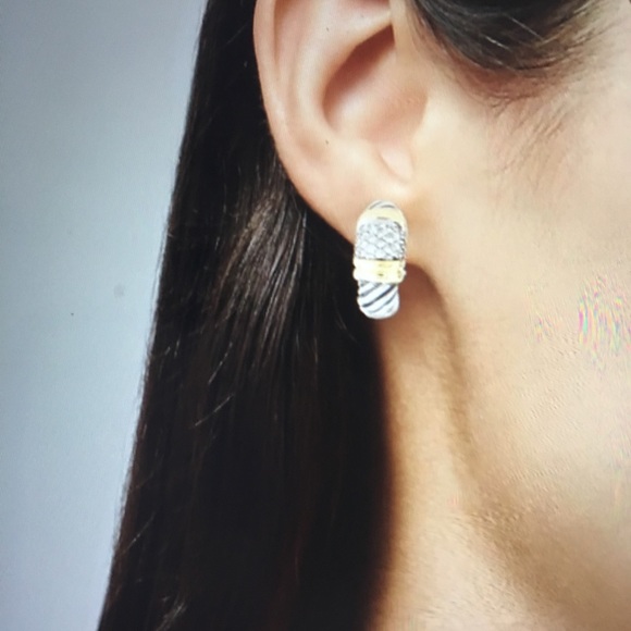 Sold DAVID YURMAN 18K Sterling Diamond Earrings - Picture 4 of 5